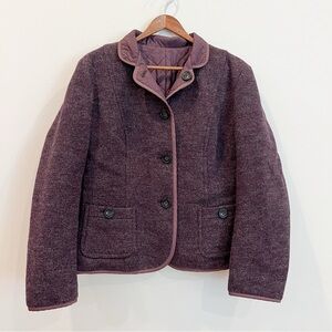 Max Mara Weekend Jacket Womens 12 Purple Reversible Quilted Wool Tweed Dressy